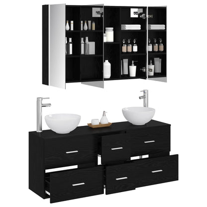 vidaXL Bathroom Furniture Set 4 pcs Black Oak 3