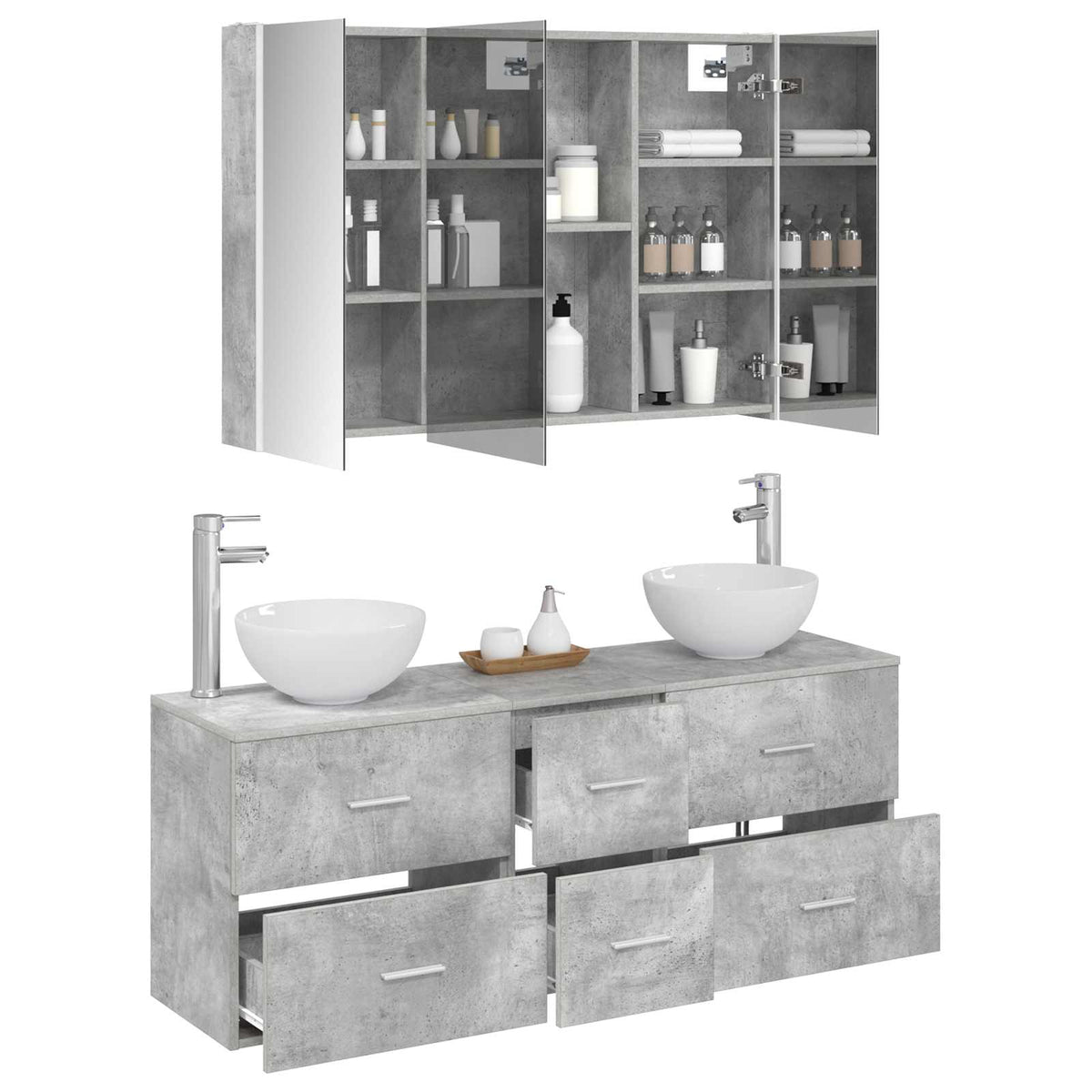 Bathroom Furniture Set 4 pcs 103.5 x 15.5 x 70 cm Concrete grey