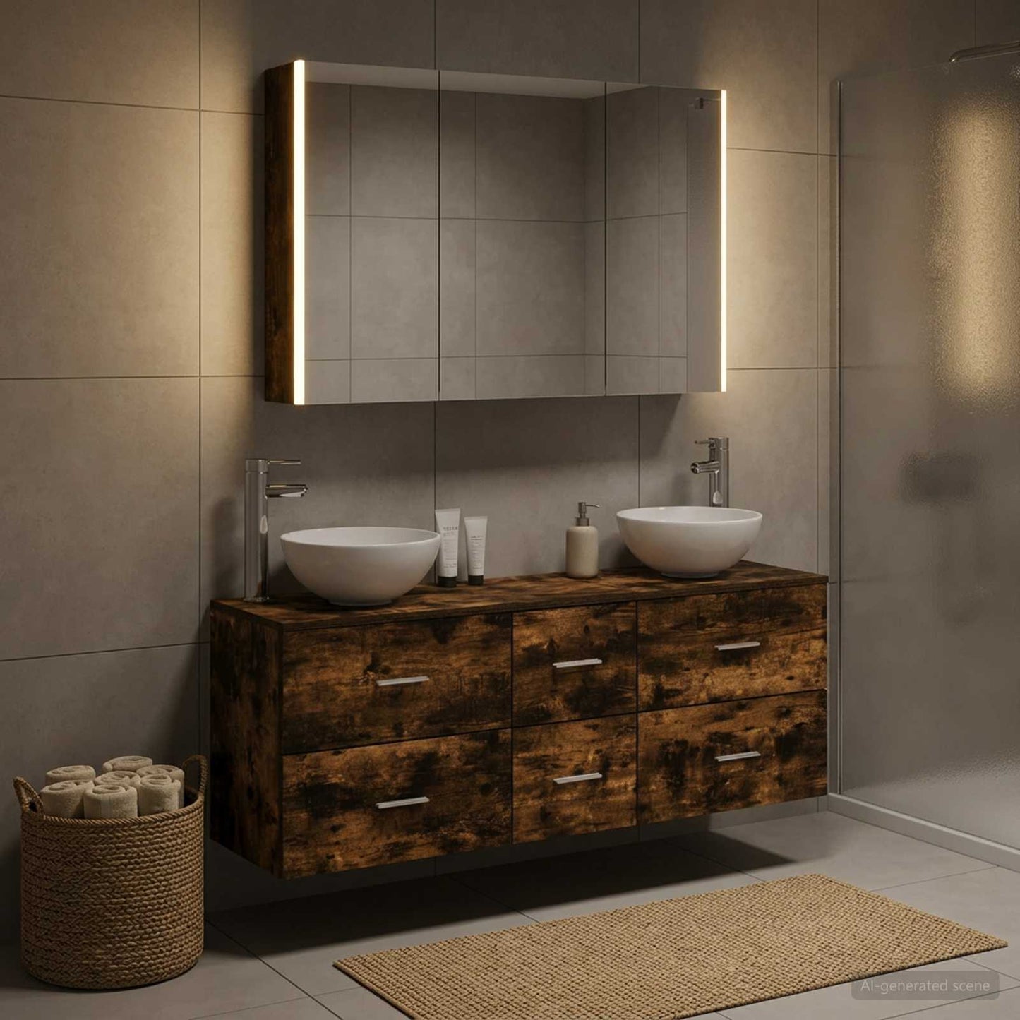 vidaXL Bathroom Furniture Set 4 pcs Smoked Oak 1