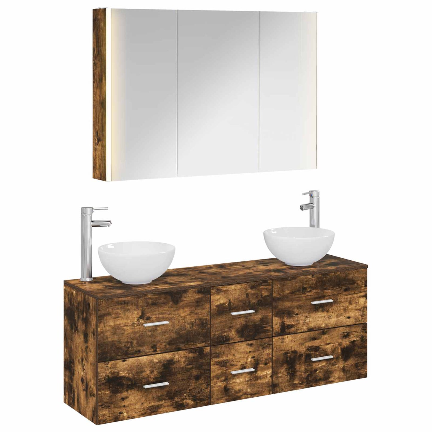 vidaXL Bathroom Furniture Set 4 pcs Smoked Oak 2