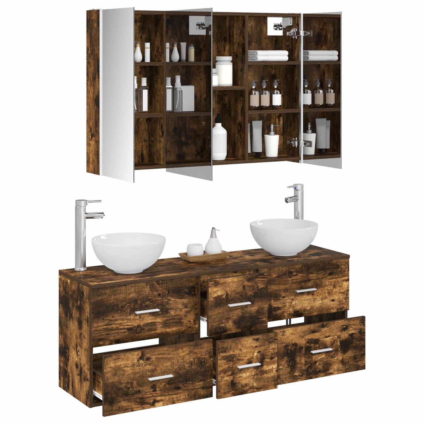 vidaXL Bathroom Furniture Set 4 pcs Smoked Oak 3