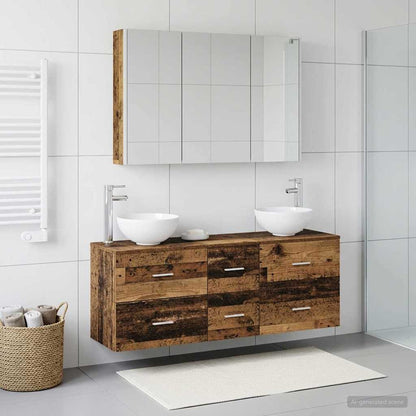 vidaXL Bathroom Furniture Set 4 pcs Old Wood Engineered Wood and Glass 1