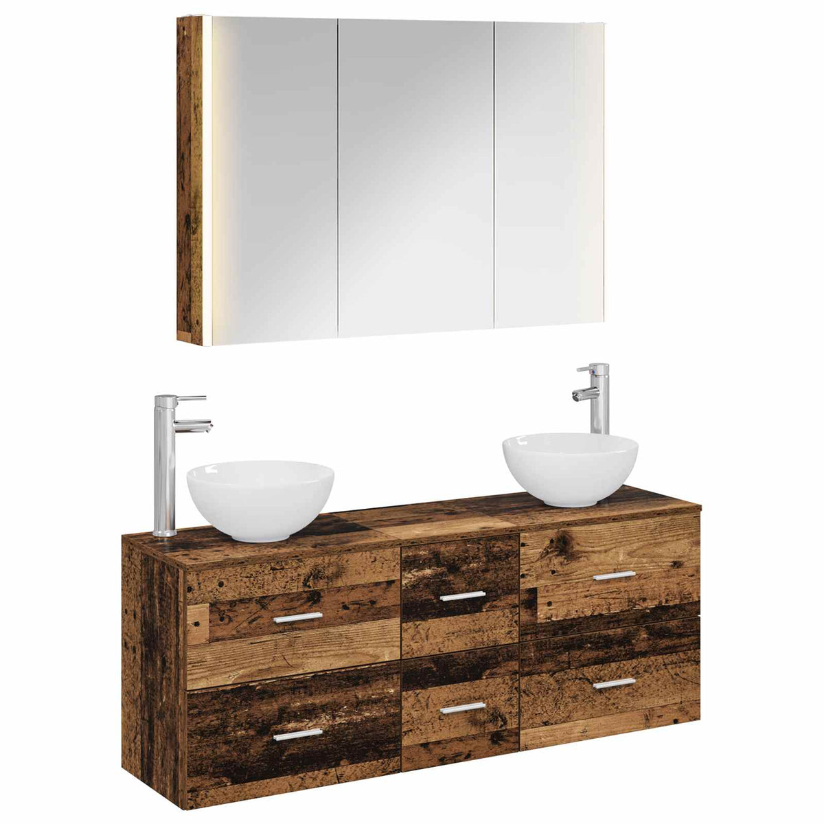 vidaXL Bathroom Furniture Set 4 pcs Old Wood Engineered Wood and Glass 2