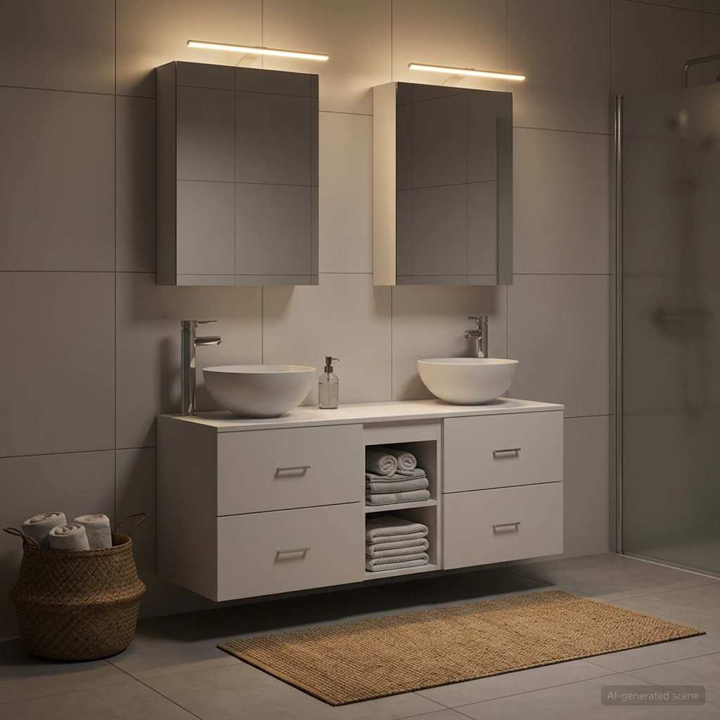 vidaXL Bathroom Furniture Set 5 pcs White Engineered Wood and Glass 4