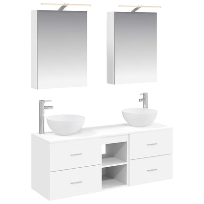 vidaXL Bathroom Furniture Set 5 pcs White Engineered Wood and Glass 2