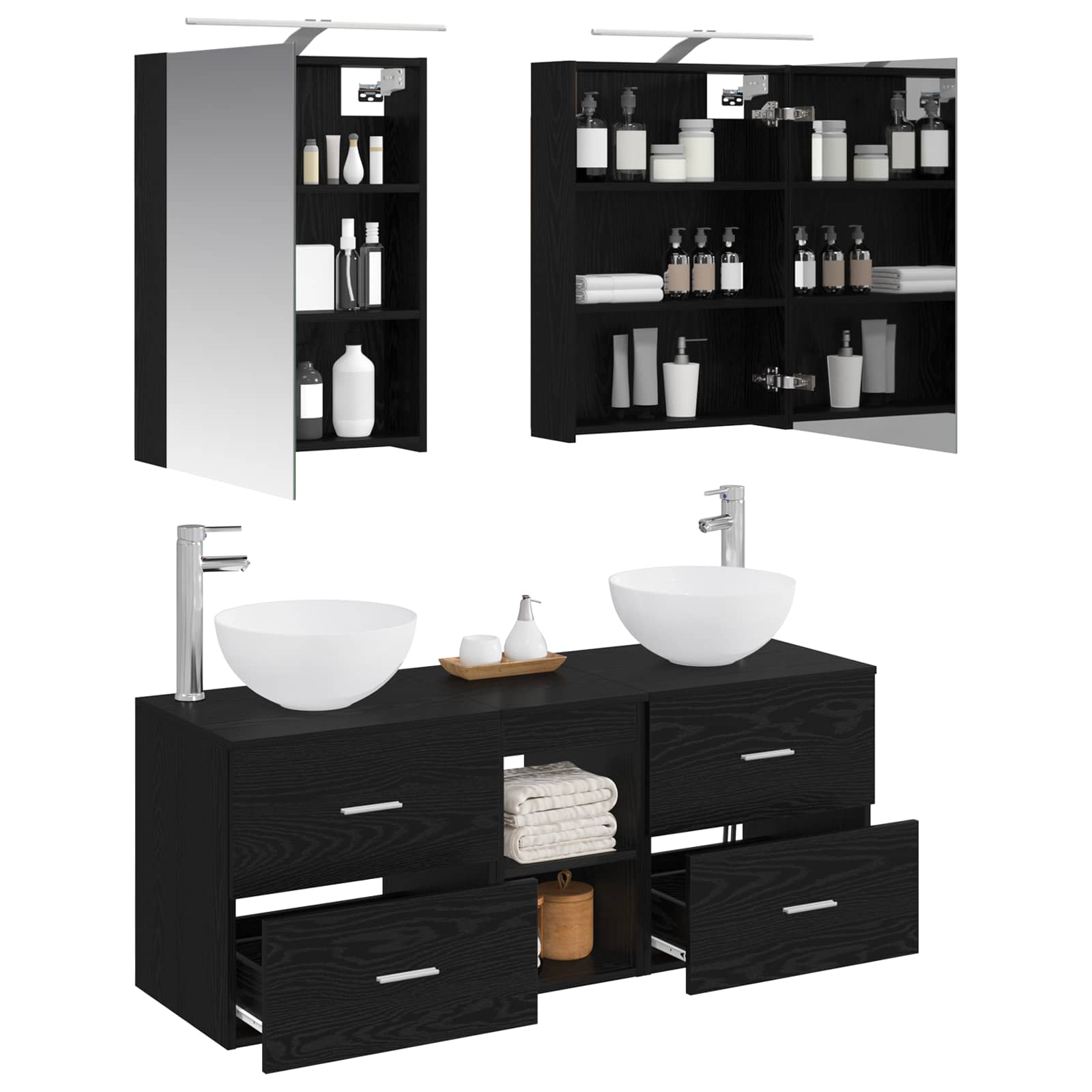 vidaXL Bathroom Furniture Set 5 pcs Black Oak 3