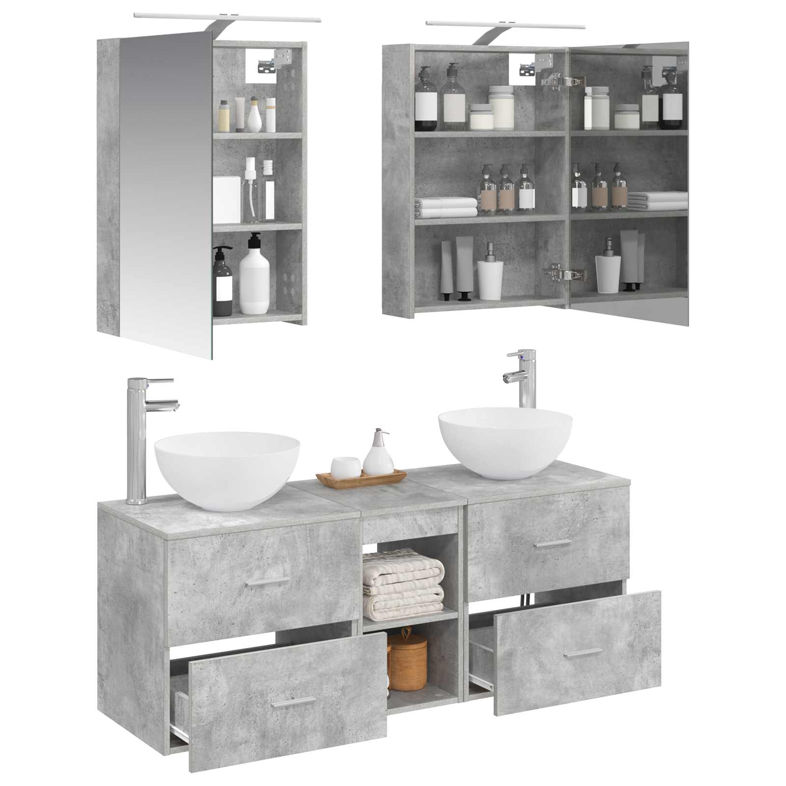 vidaXL Bathroom Furniture Set 5 pcs Concrete Grey 3