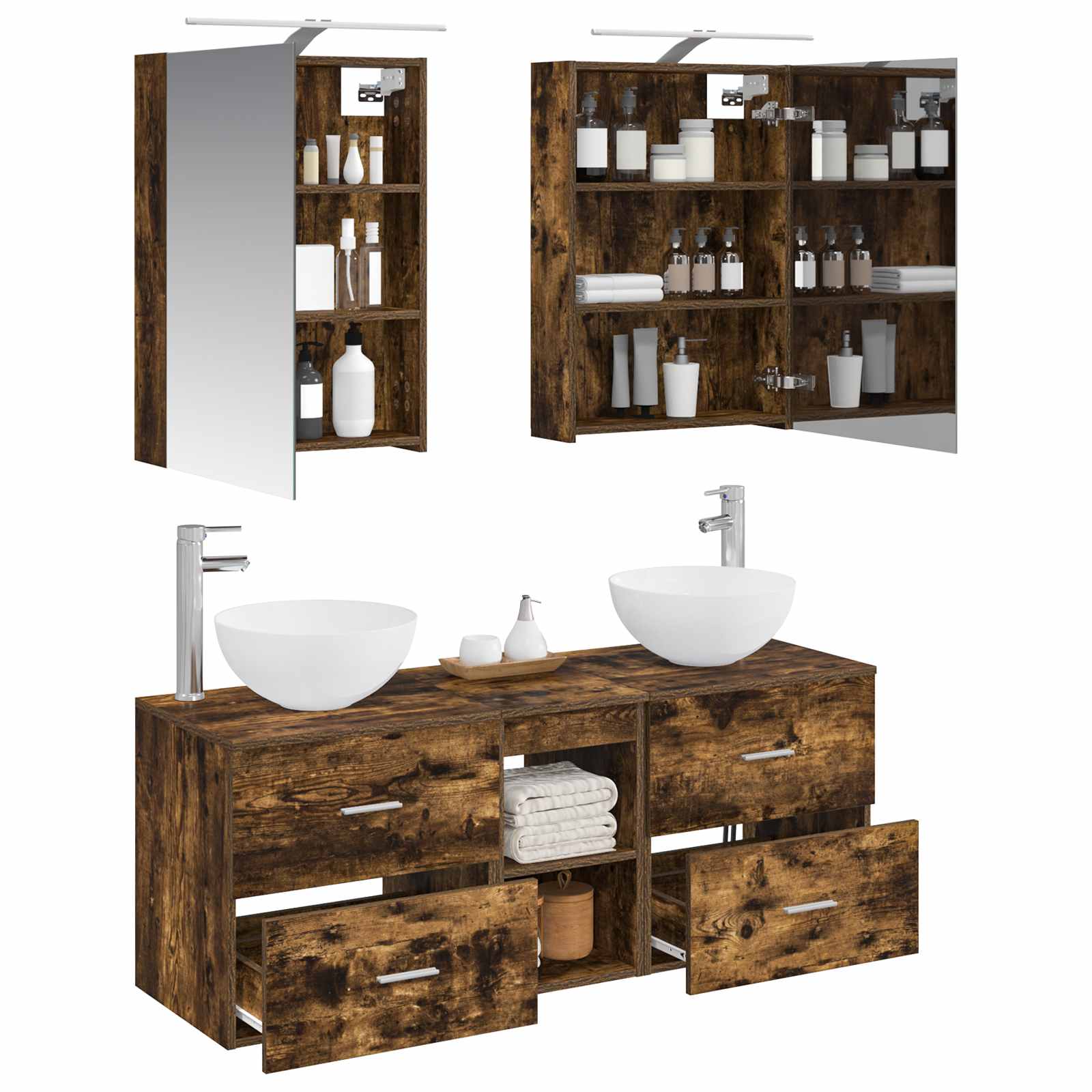 vidaXL Bathroom Furniture Set 5 pcs Smoked Oak 3