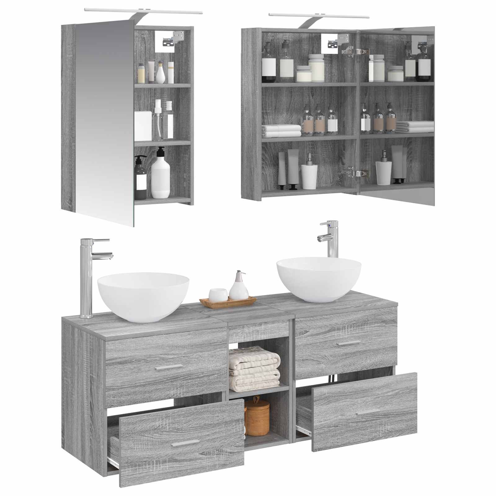 vidaXL Bathroom Furniture Set 5 pcs Grey Sonoma 3