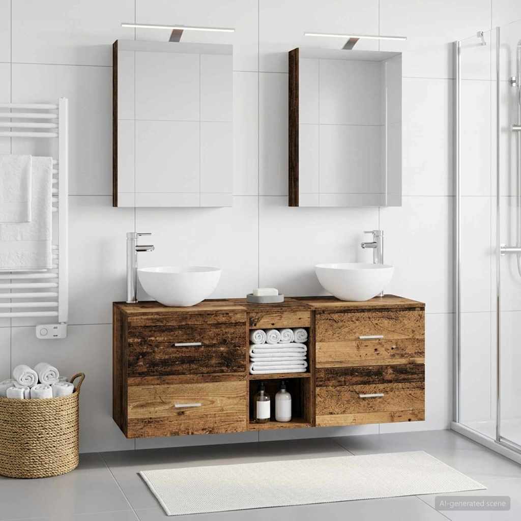vidaXL Bathroom Furniture Set 5 pcs Old Wood Engineered Wood and Glass 4