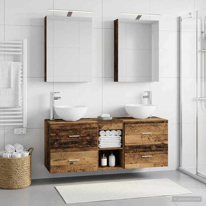 vidaXL Bathroom Furniture Set 5 pcs Old Wood Engineered Wood and Glass 4