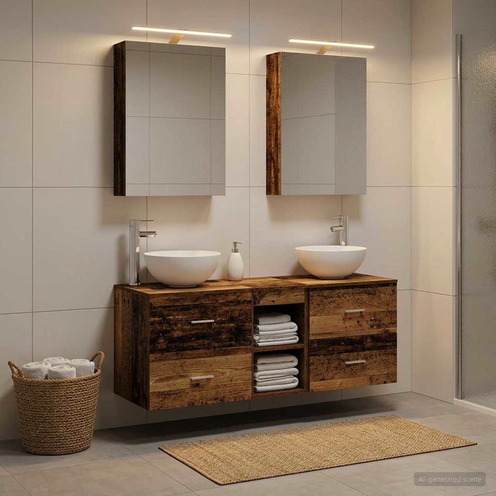 vidaXL Bathroom Furniture Set 5 pcs Old Wood Engineered Wood and Glass 1