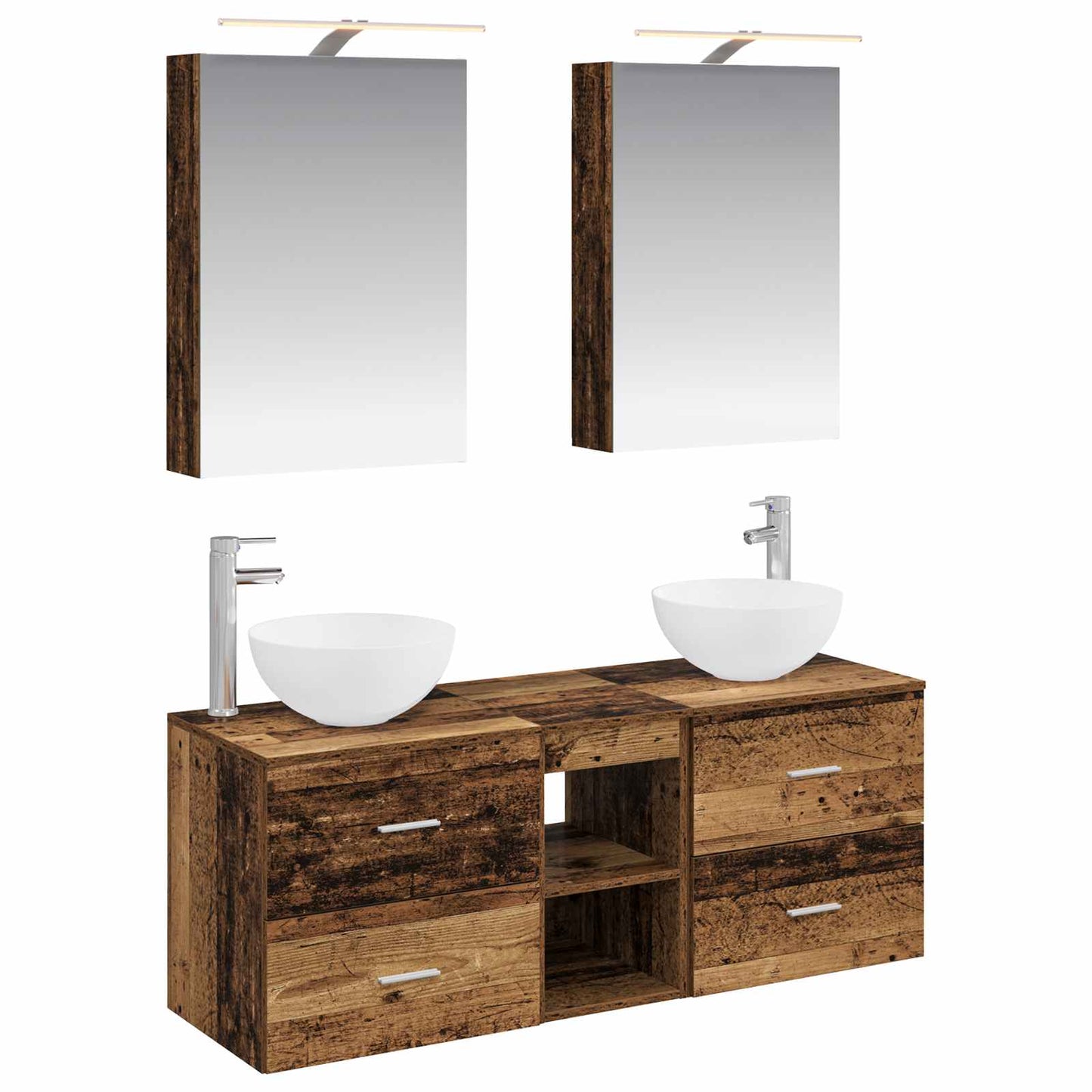 vidaXL Bathroom Furniture Set 5 pcs Old Wood Engineered Wood and Glass 2