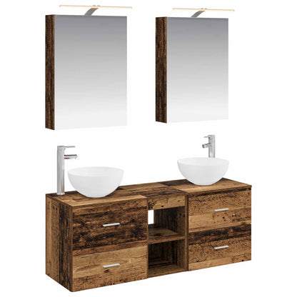 vidaXL Bathroom Furniture Set 5 pcs Old Wood Engineered Wood and Glass 2