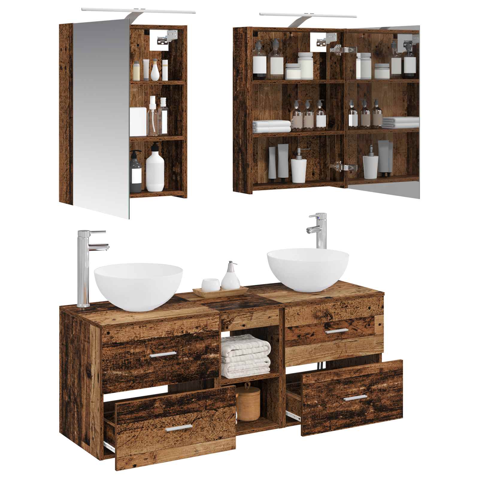 vidaXL Bathroom Furniture Set 5 pcs Old Wood Engineered Wood and Glass 3