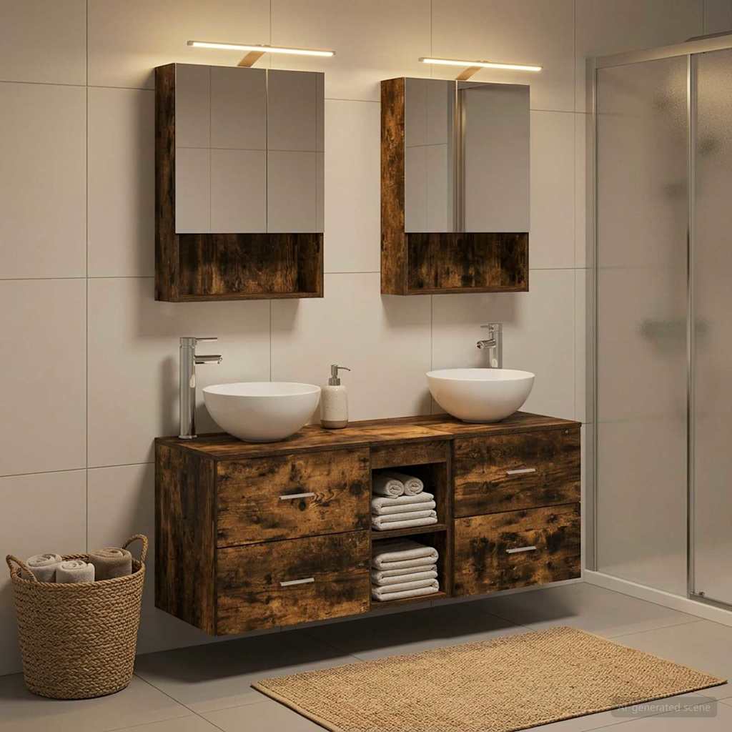 vidaXL Bathroom Furniture Set 5 pcs Smoked Oak 1