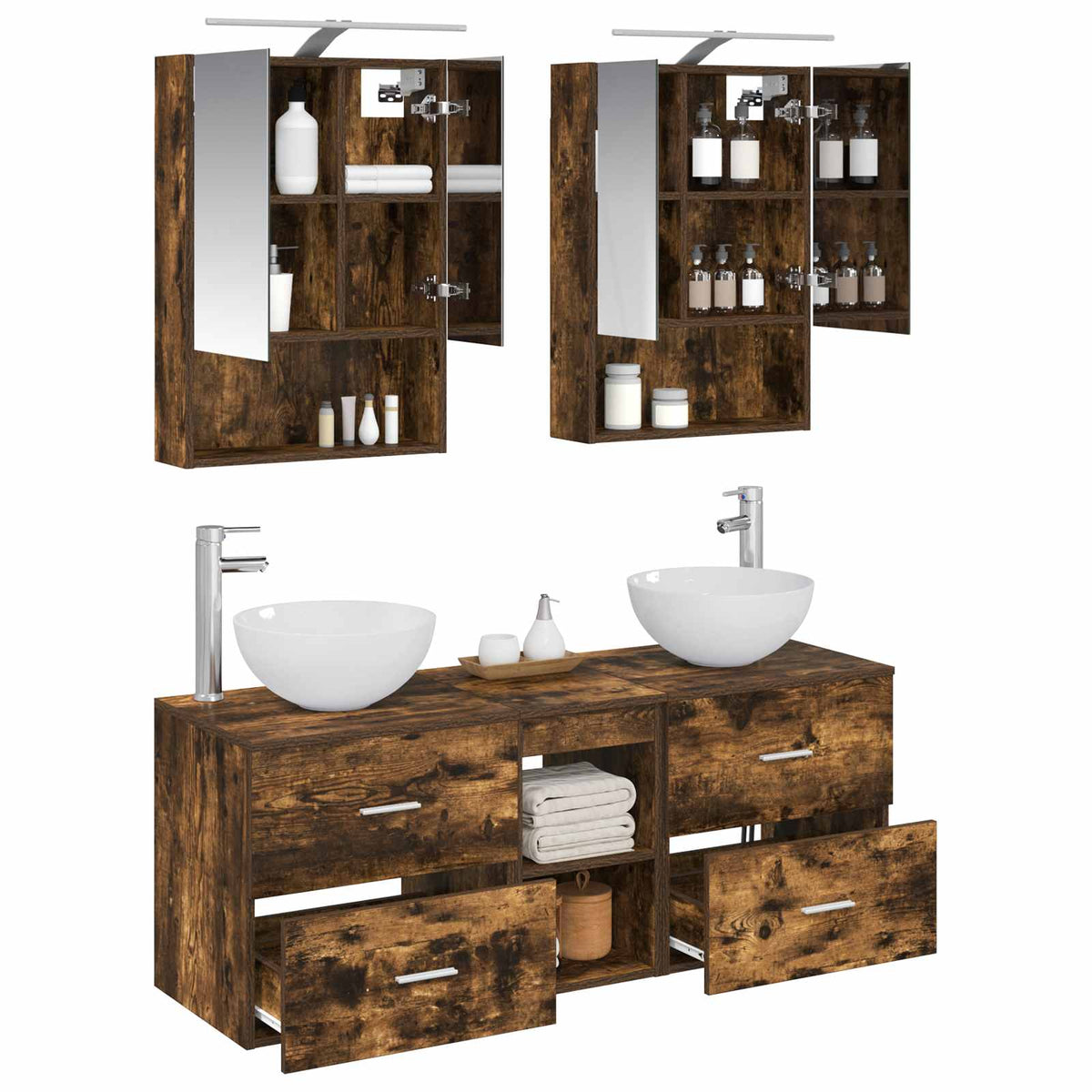 vidaXL Bathroom Furniture Set 5 pcs Smoked Oak 3