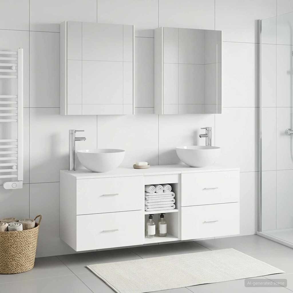 vidaXL Bathroom Furniture Set 5 pcs White Engineered Wood and Glass 4