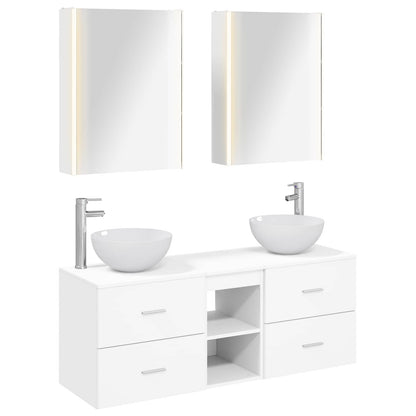 vidaXL Bathroom Furniture Set 5 pcs White Engineered Wood and Glass 2