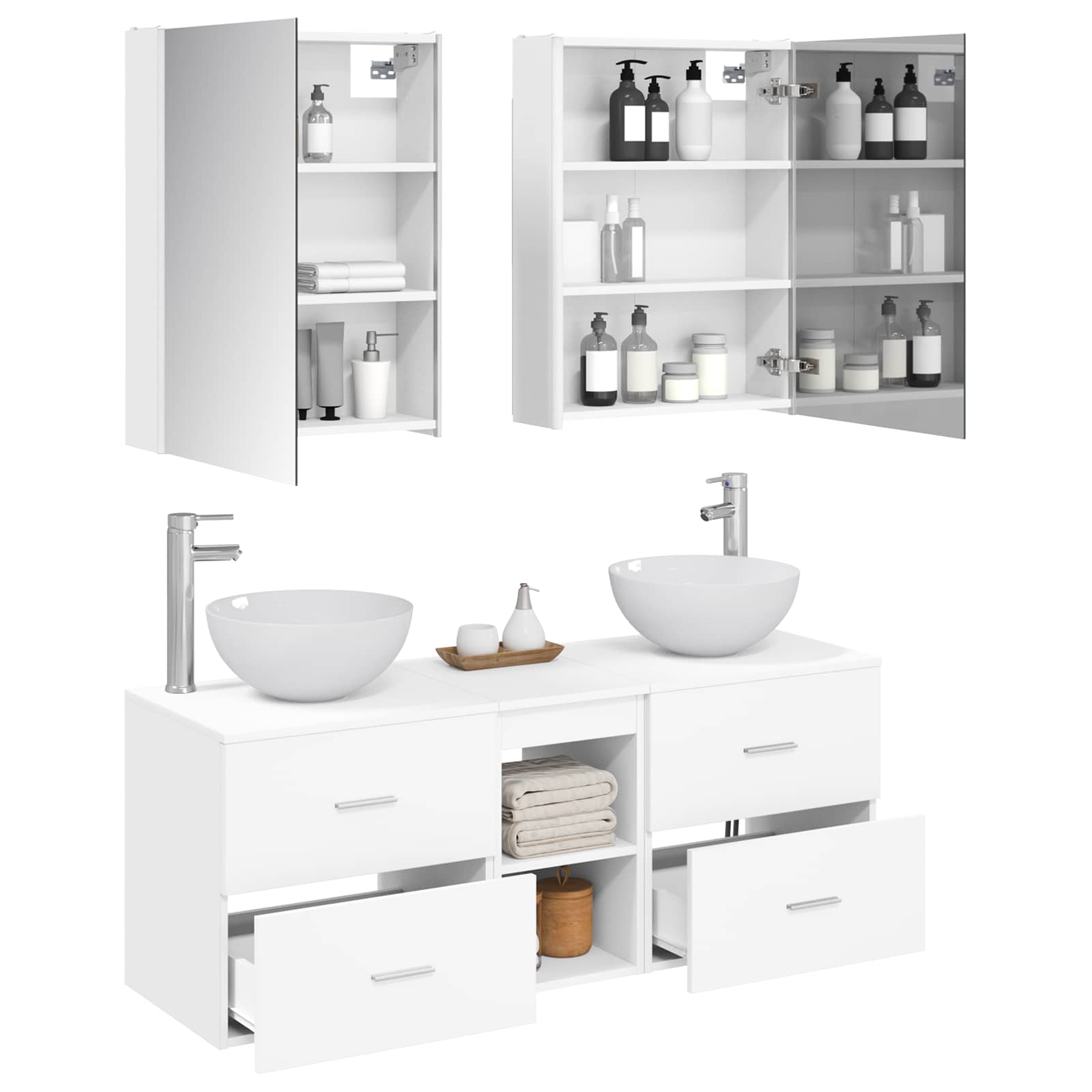 vidaXL Bathroom Furniture Set 5 pcs White Engineered Wood and Glass 3