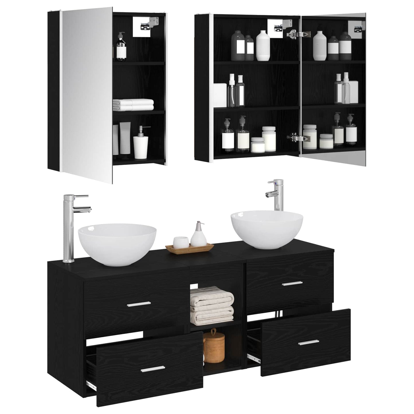 vidaXL Bathroom Furniture Set 5 pcs Black Oak 3