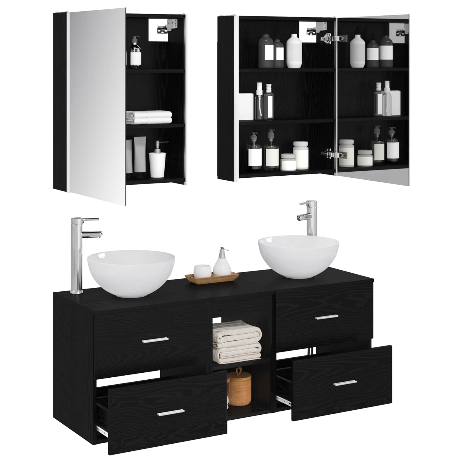 vidaXL Bathroom Furniture Set 5 pcs Black Oak 3