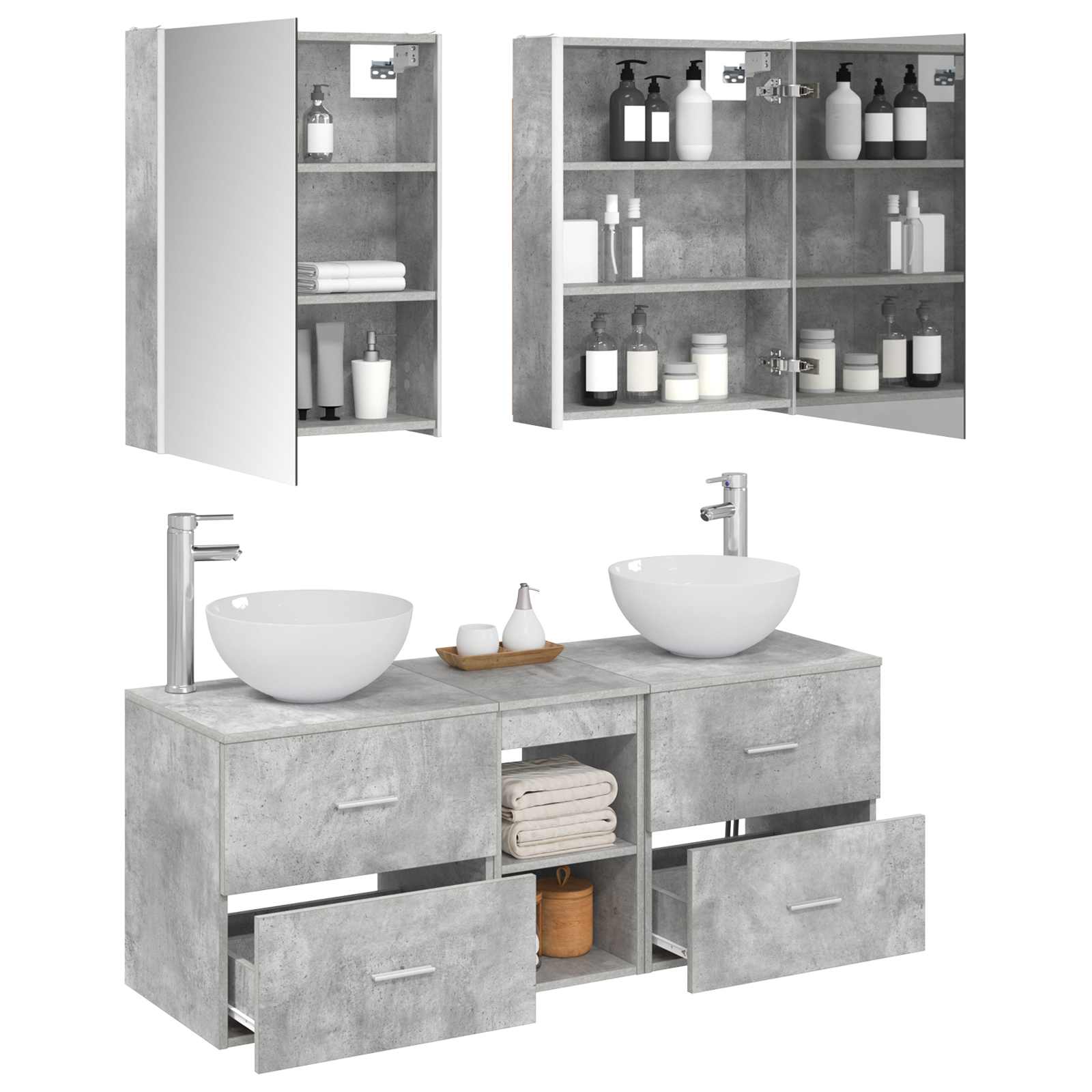 vidaXL Bathroom Furniture Set 5 pcs Concrete Grey 3