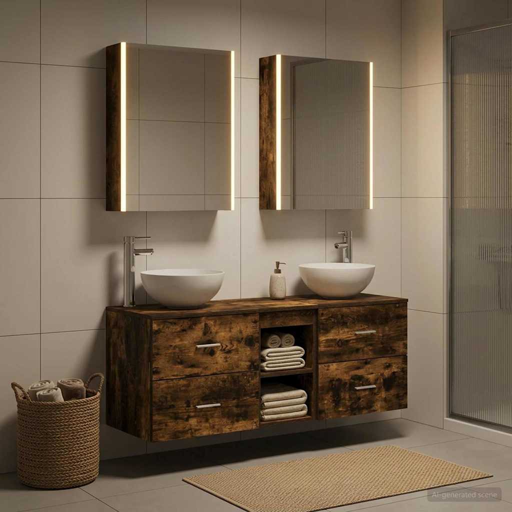 vidaXL Bathroom Furniture Set 5 pcs Smoked Oak 4
