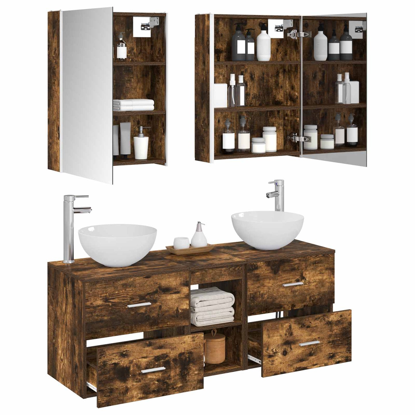 vidaXL Bathroom Furniture Set 5 pcs Smoked Oak 3
