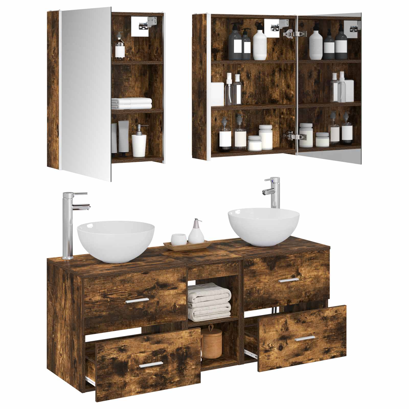 vidaXL Bathroom Furniture Set 5 pcs Smoked Oak 3