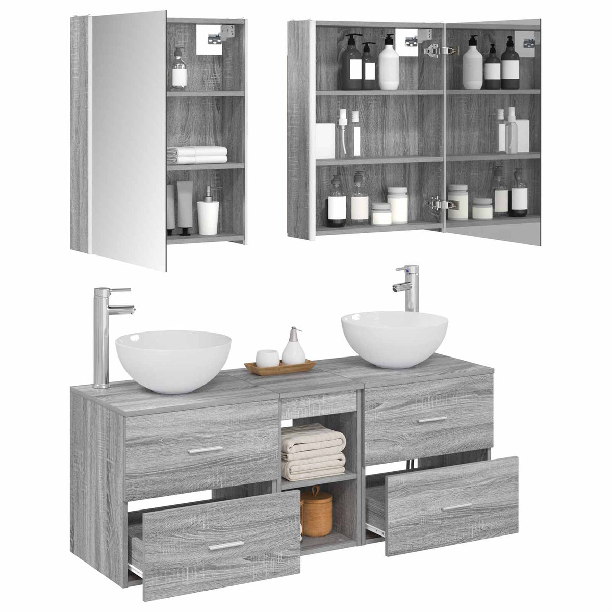 vidaXL Bathroom Furniture Set 5 pcs Grey Sonoma 3