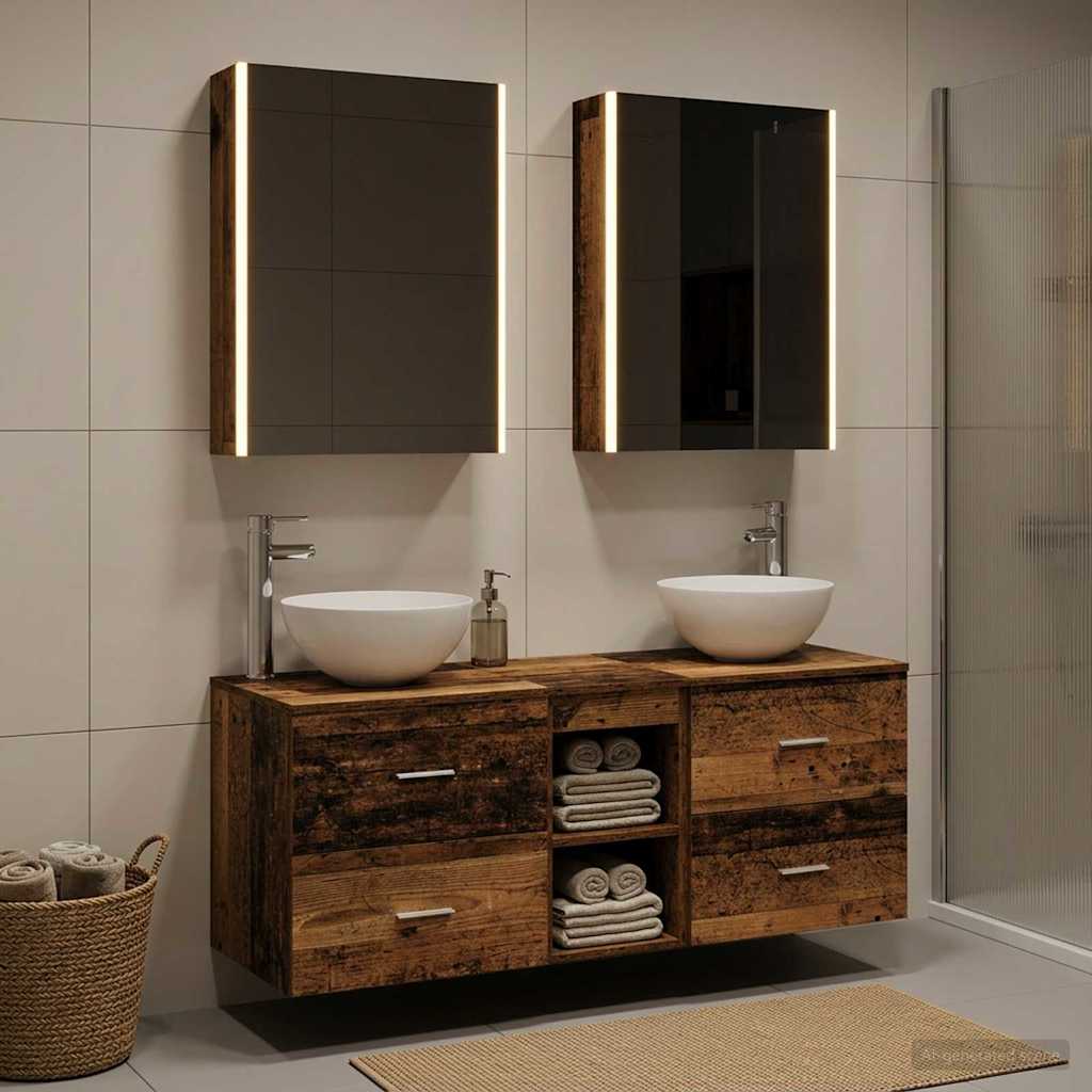 vidaXL Bathroom Furniture Set 5 pcs Old Wood Engineered Wood and Glass 4