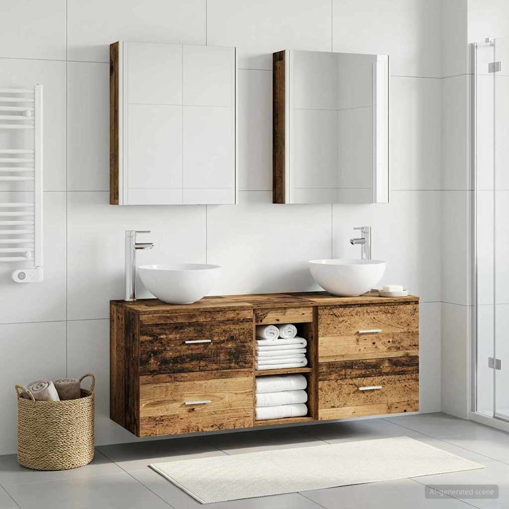 vidaXL Bathroom Furniture Set 5 pcs Old Wood Engineered Wood and Glass 1