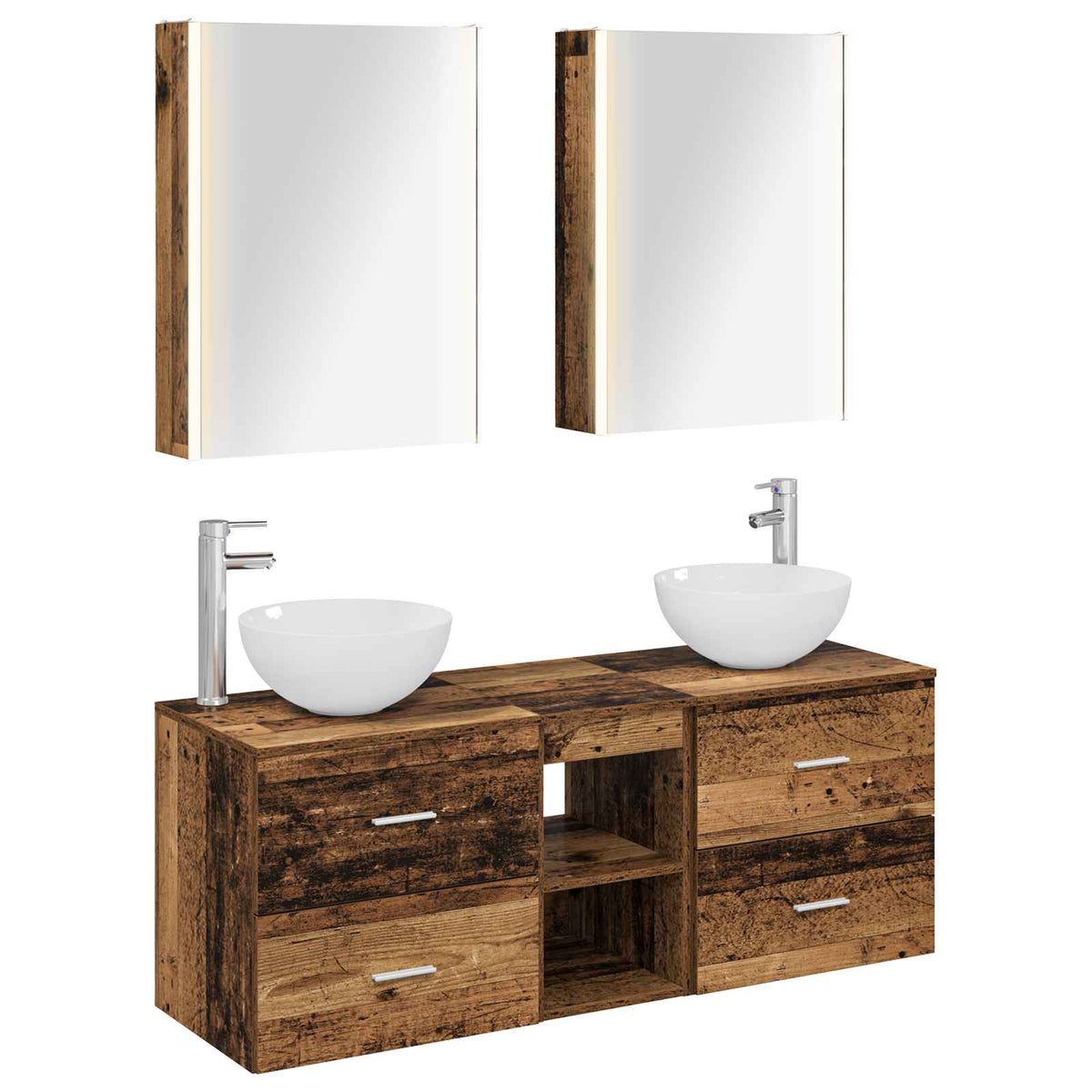 vidaXL Bathroom Furniture Set 5 pcs Old Wood Engineered Wood and Glass 2