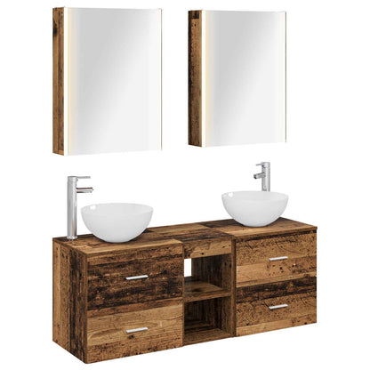 vidaXL Bathroom Furniture Set 5 pcs Old Wood Engineered Wood and Glass 2