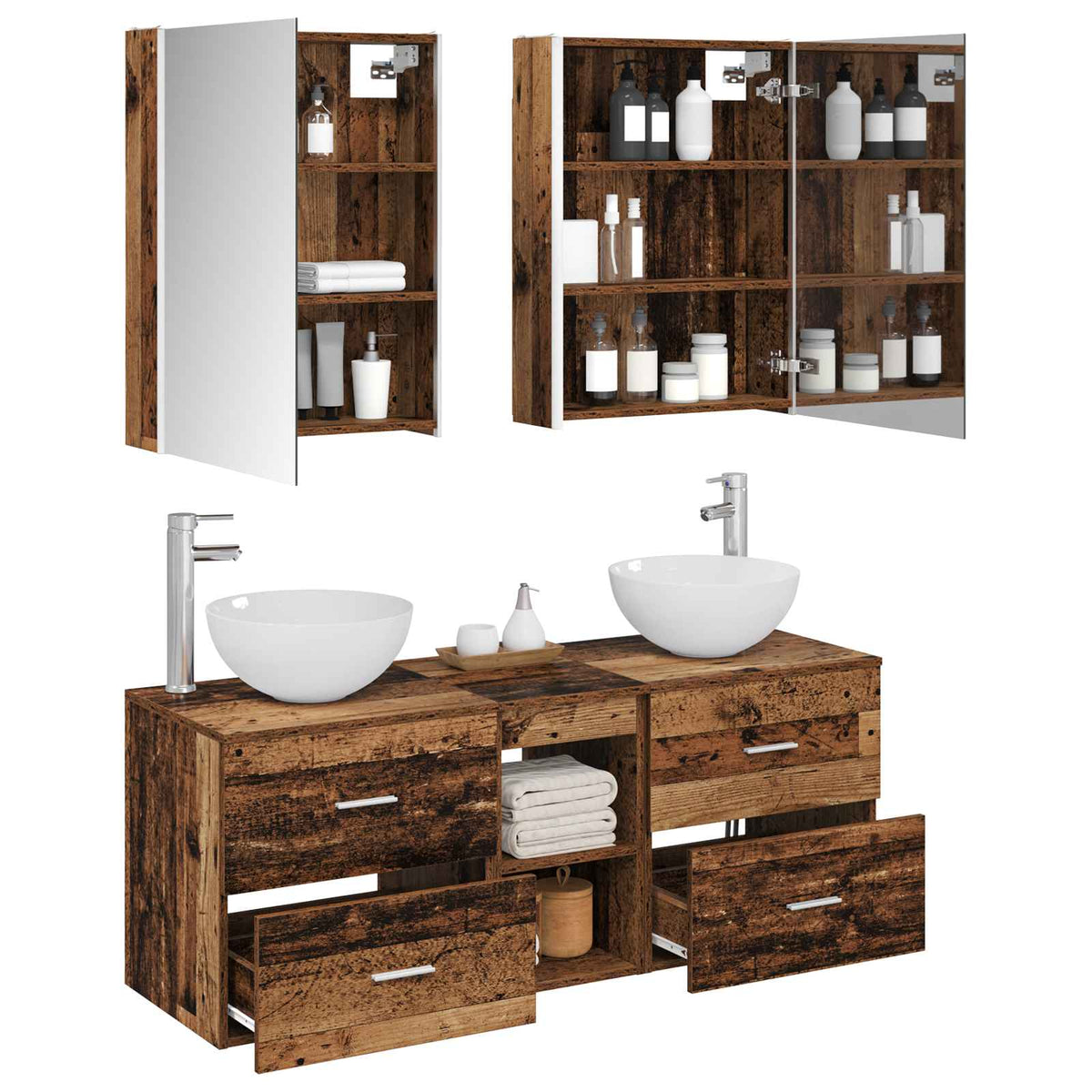 vidaXL Bathroom Furniture Set 5 pcs Old Wood Engineered Wood and Glass 3