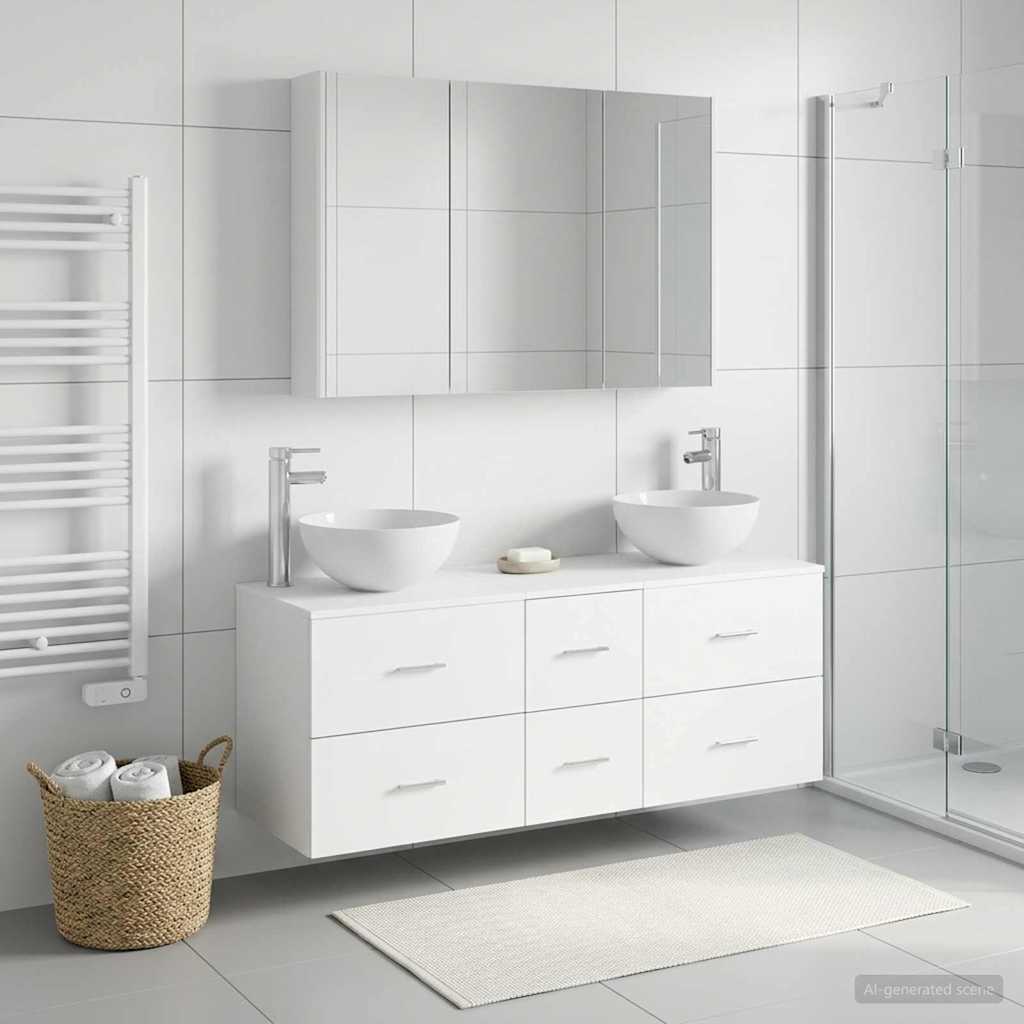 vidaXL Bathroom Furniture Set 4 pcs White Engineered Wood and Glass 4