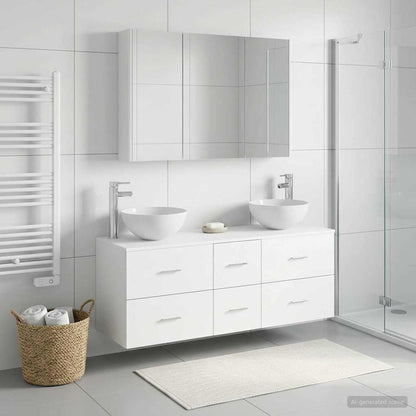 vidaXL Bathroom Furniture Set 4 pcs White Engineered Wood and Glass 4