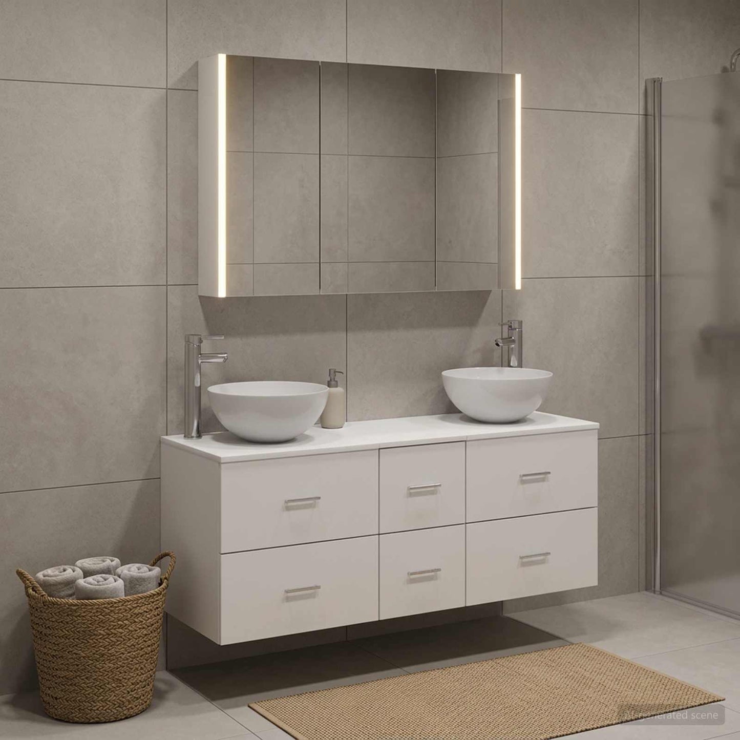 vidaXL Bathroom Furniture Set 4 pcs White Engineered Wood and Glass 1