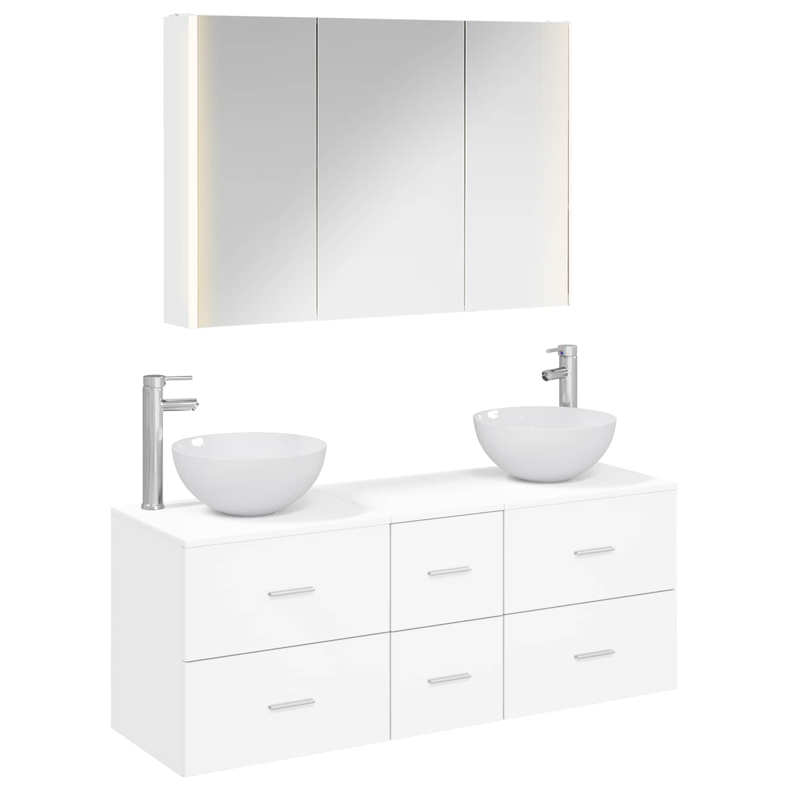 vidaXL Bathroom Furniture Set 4 pcs White Engineered Wood and Glass 2