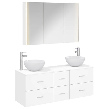 vidaXL Bathroom Furniture Set 4 pcs White Engineered Wood and Glass 2