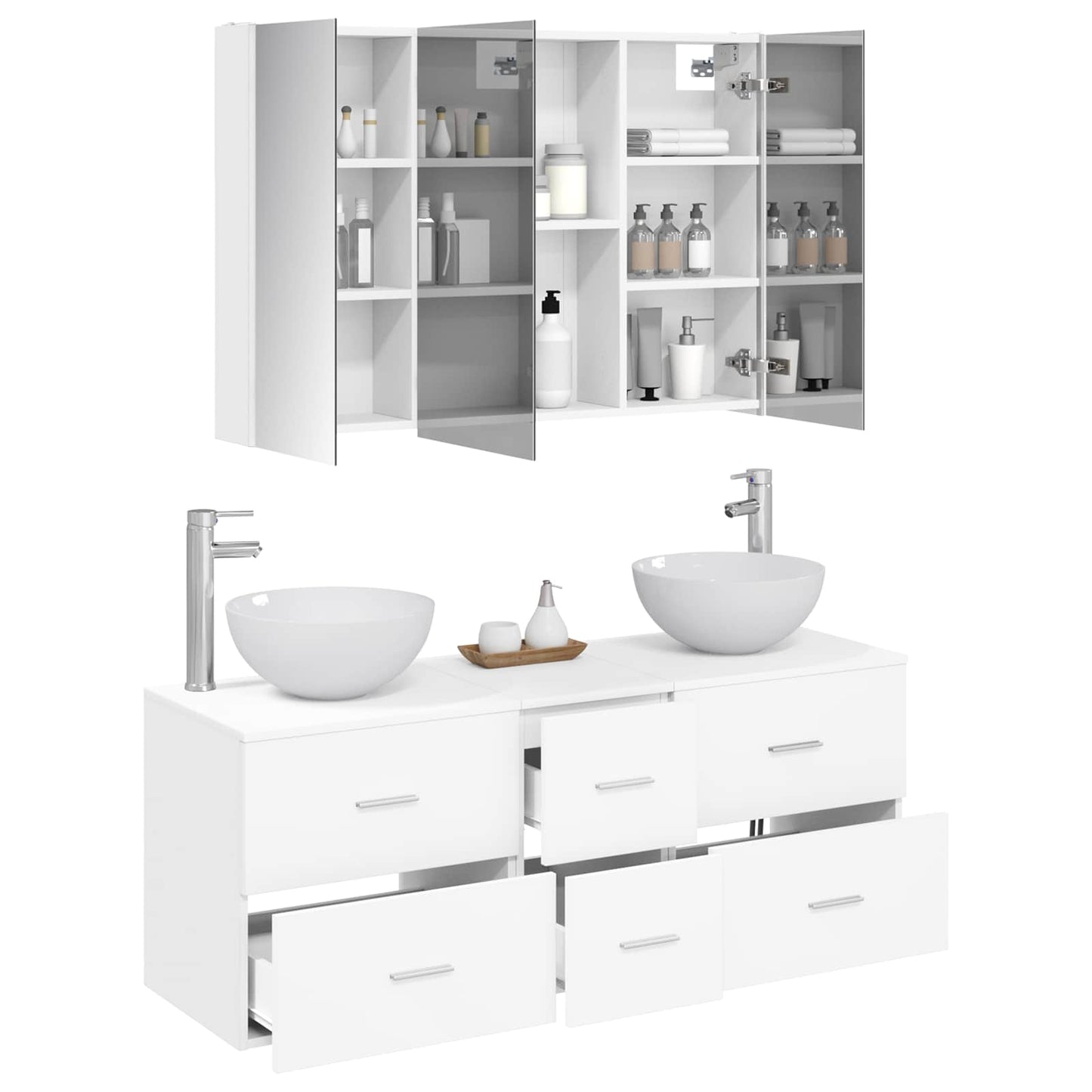 vidaXL Bathroom Furniture Set 4 pcs White Engineered Wood and Glass 3