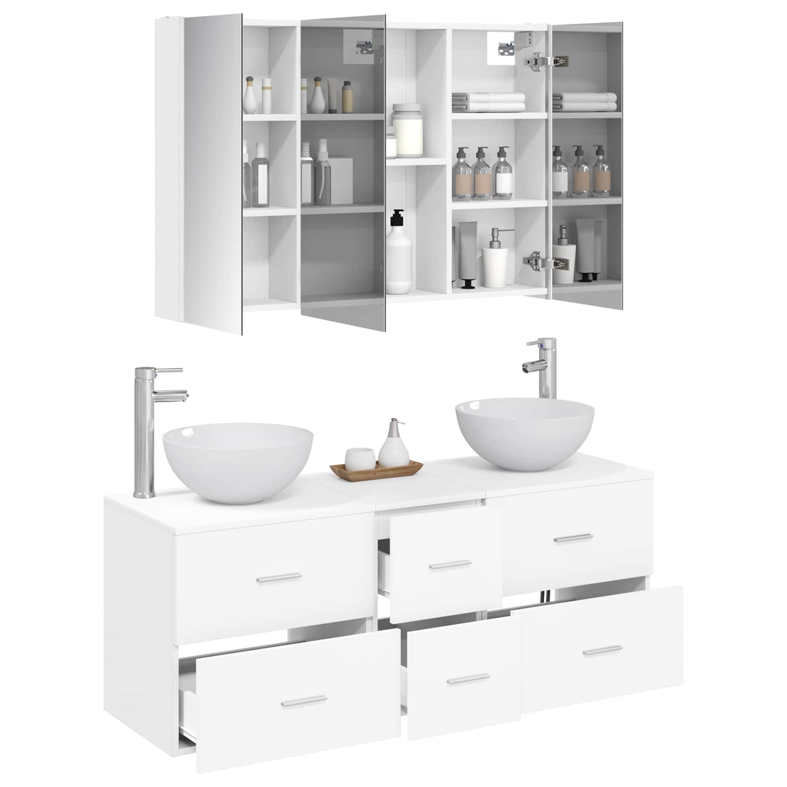 vidaXL Bathroom Furniture Set 4 pcs White Engineered Wood and Glass 3