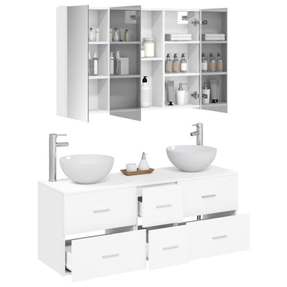 vidaXL Bathroom Furniture Set 4 pcs White Engineered Wood and Glass 3