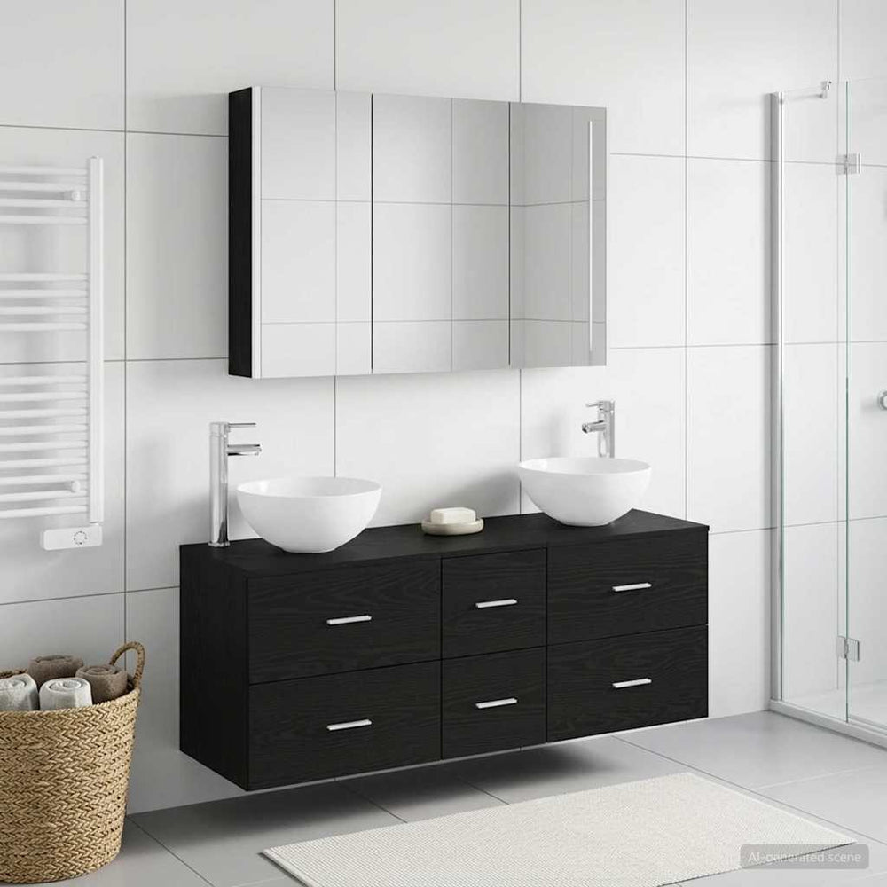 vidaXL Bathroom Furniture Set 4 pcs Black Oak