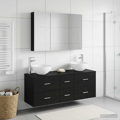 vidaXL Bathroom Furniture Set 4 pcs Black Oak 1