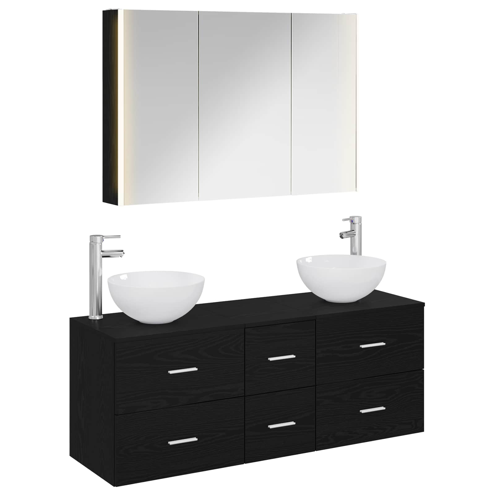 vidaXL Bathroom Furniture Set 4 pcs Black Oak 2
