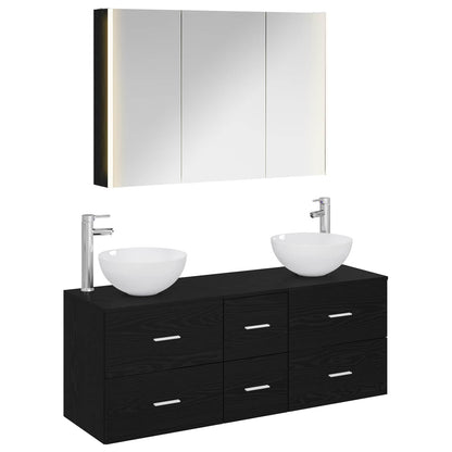vidaXL Bathroom Furniture Set 4 pcs Black Oak 2