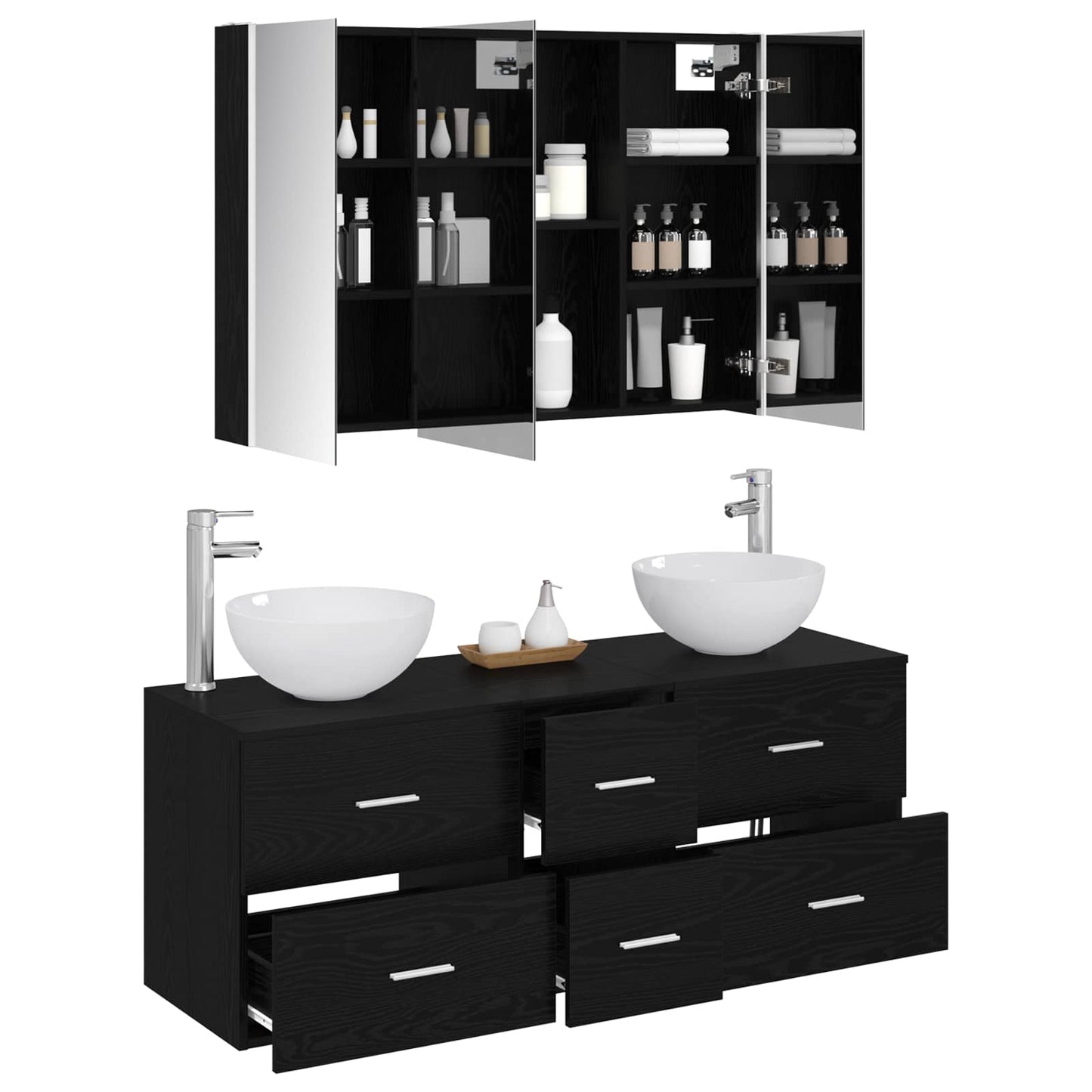 vidaXL Bathroom Furniture Set 4 pcs Black Oak 3