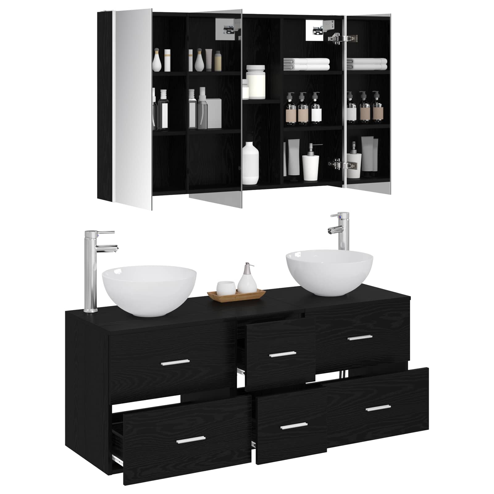 vidaXL Bathroom Furniture Set 4 pcs Black Oak 3
